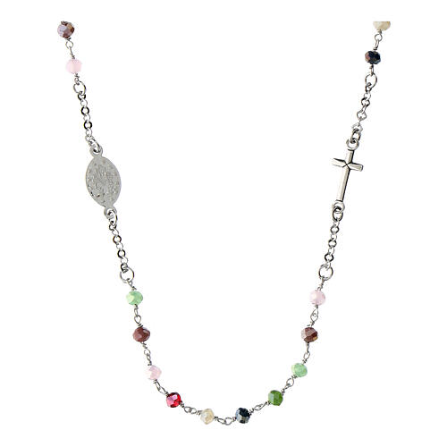 Rhodium-plated necklace with multicoloured beads, 925 silver, Agios Gioielli 2