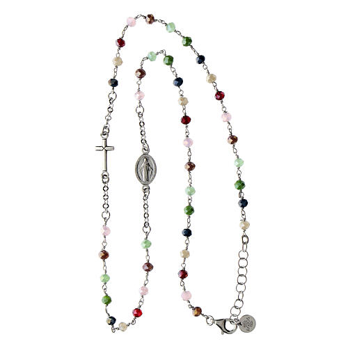 Rhodium-plated necklace with multicoloured beads, 925 silver, Agios Gioielli 3