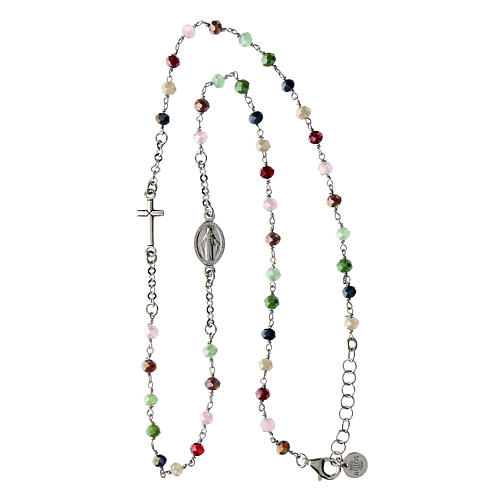 Rhodium-plated necklace with multicoloured beads, 925 silver, Agios Gioielli 4