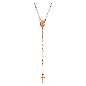 Agios rosary with Miraculous Medal and white beads, rosé 925 silver