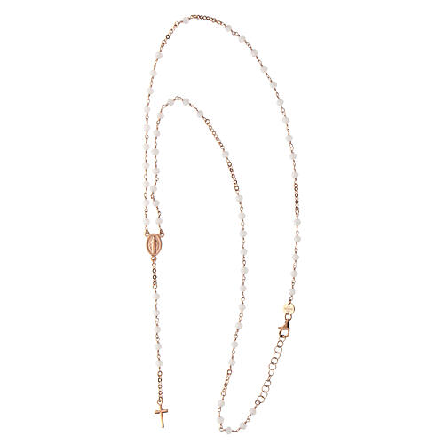 Benedictus rosary with Miraculous Medal and white beads, rosé 925 silver 4