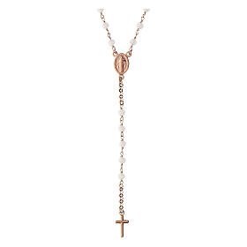 Rosario rose' con pietre bianche Benedictus argento 925