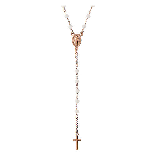 Rose rosary necklace with white stones in 925 silver Agios 1