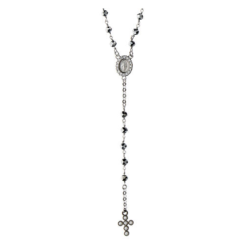 Agios hematite rosary with white rhinestones, 925 silver 1