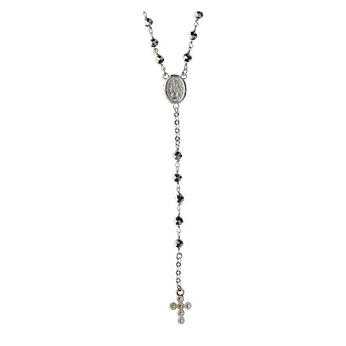 Agios hematite rosary with white rhinestones, 925 silver 2