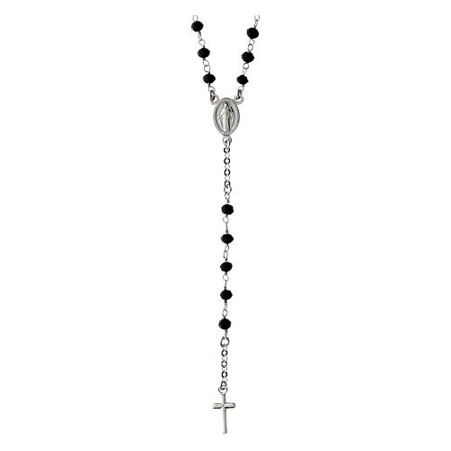 Agios rosary of 925 silver with Miraculous Medal and black beads 1