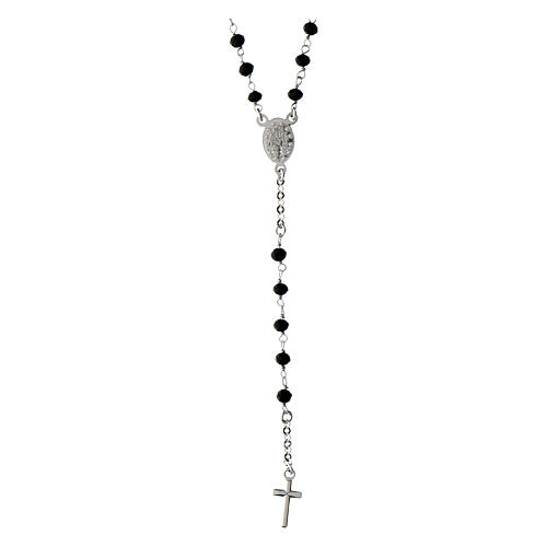Agios rhodium-plated rosary necklace 925 silver black stones 2
