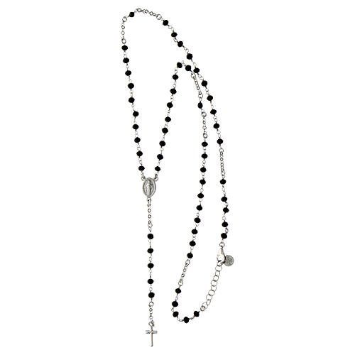 Agios rhodium-plated rosary necklace 925 silver black stones 3