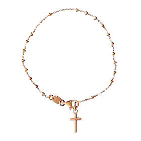 Agios rosary bracelet with cross-shaped dangle charm, rosé 925 silver