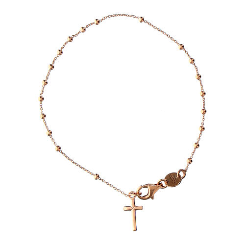Agios rosary bracelet with cross-shaped dangle charm, rosé 925 silver 1