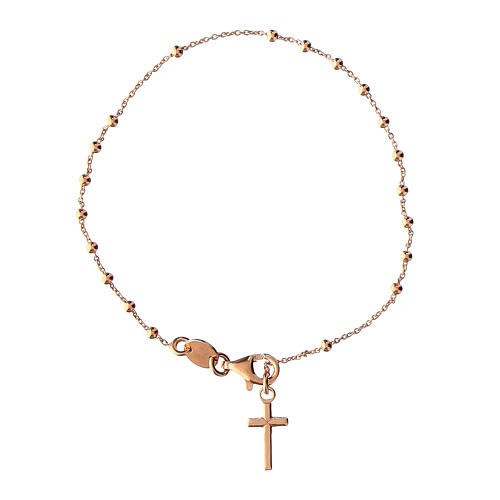Agios rosary bracelet with cross-shaped dangle charm, rosé 925 silver 2