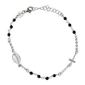 Agios bracelet with black beads and Miraculous Medal, 925 silver