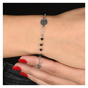 Agios bracelet with black beads and Miraculous Medal, 925 silver