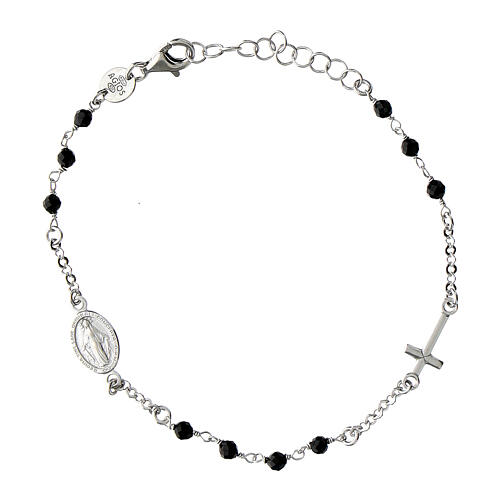 Agios bracelet with black beads and Miraculous Medal, 925 silver 1