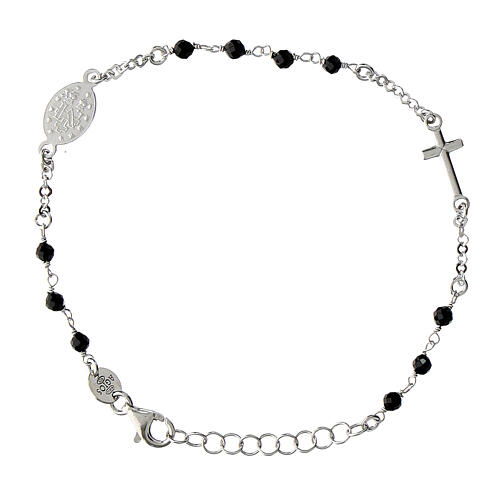 Agios bracelet with black beads and Miraculous Medal, 925 silver 2