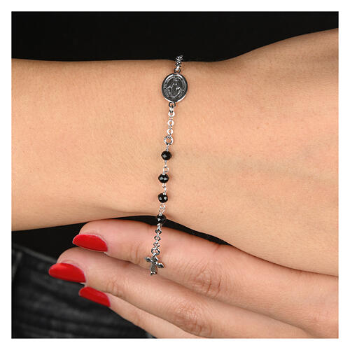 Agios bracelet with black beads and Miraculous Medal, 925 silver 2