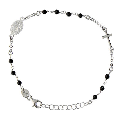 Pulsera Milagrosa rodiada Benedictus con piedras negras plata 925 3