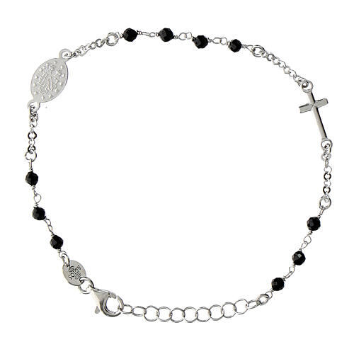 Bracelet argent 925 grains noirs Médaille Miraculeuse Agios 2