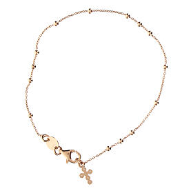 Bracciale charms Agios argento 925 con croce e zirconi rosato