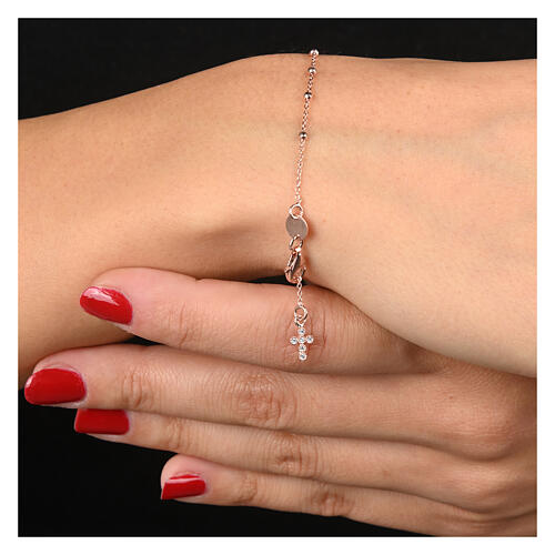 Agios 925 silver charm bracelet with cross and pink zircons 2