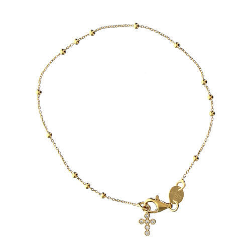 Agios rosary bracelet with cross-shaped dangle charm and rhinestones, gold plated 925 silver 1