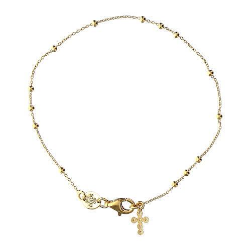 Agios rosary bracelet with cross-shaped dangle charm and rhinestones, gold plated 925 silver 1