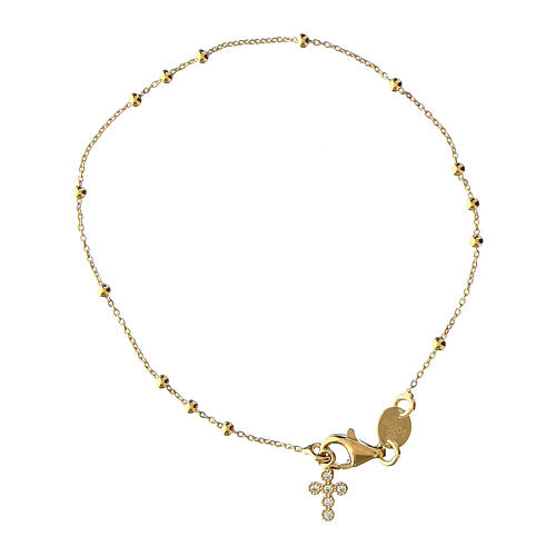 Agios rosary bracelet with cross-shaped dangle charm and rhinestones, gold plated 925 silver 3