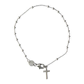 Agios rosary bracelet with cross-shaped dangle charm, rhodium-plated 925 silver
