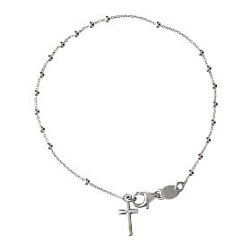 Agios rosary bracelet with cross-shaped dangle charm, rhodium-plated 925 silver