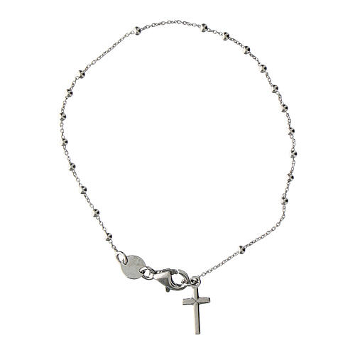 Agios rosary bracelet with cross-shaped dangle charm, rhodium-plated 925 silver 1