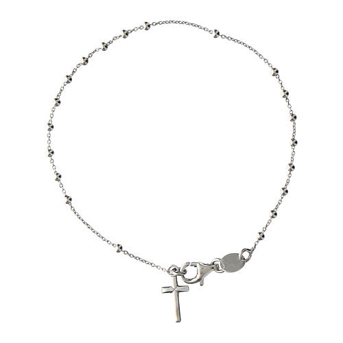 Agios rosary bracelet with cross-shaped dangle charm, rhodium-plated 925 silver 2