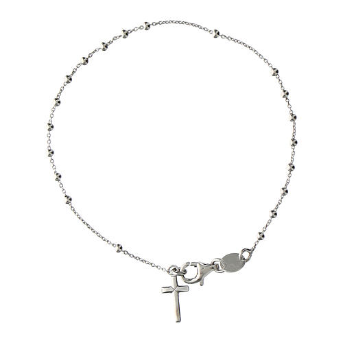 Agios rosary bracelet with cross-shaped dangle charm, rhodium-plated 925 silver 3