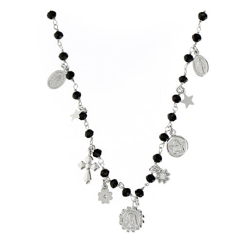 Collier Agios grains noirs et breloques argent 925 rhodié 2