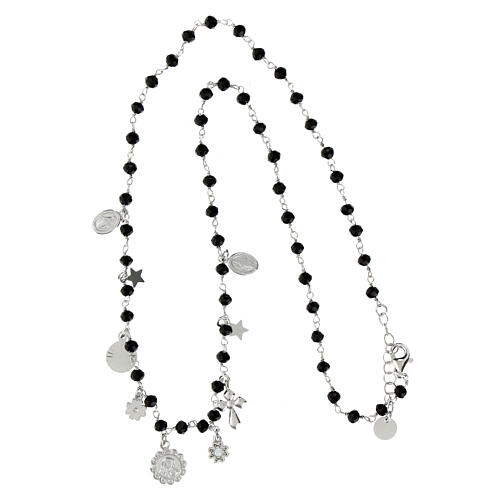 Collier Agios grains noirs et breloques argent 925 rhodié 3