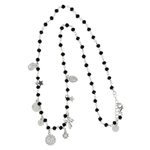 Collier Agios grains noirs et breloques argent 925 rhodié 4