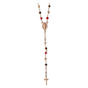 Agios rosary of rosé 925 silver with Miraculous Medal, red and brown beads