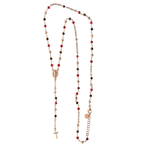 Agios rosary of rosé 925 silver with Miraculous Medal, red and brown beads 4