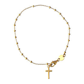 Agios rosary bracelet with cross-shaped dangle charm, gold plated 925 silver