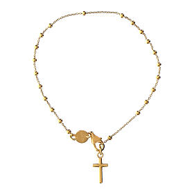 Agios rosary bracelet with cross-shaped dangle charm, gold plated 925 silver