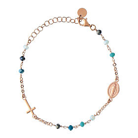 Agios bracelet with blue beads and Miraculous Medal, rosé 925 silver