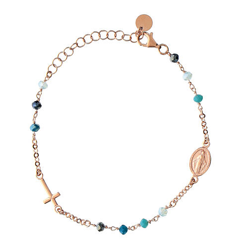 Pulseira Agios rosê contas azuis prata 925 1