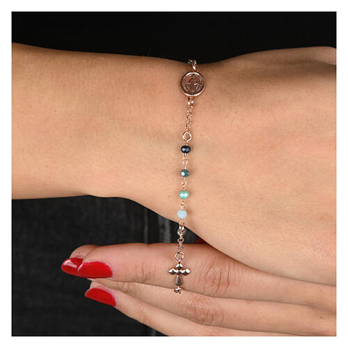 Pulseira Agios rosê contas azuis prata 925 2