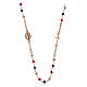 Rosary necklace with red and brown beads, rosé 925 silver, Agios s1