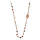Rosary necklace with red and brown beads, rosé 925 silver, Agios s2