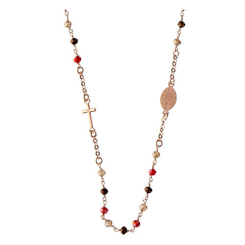 Collier rosé Agios argent 925 grains rouges et bruns 2