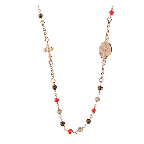 Collier rosé Agios argent 925 grains rouges et bruns 1