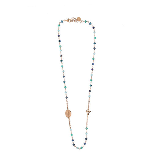 Rosenkranz-Kette von Agios, 925er Silber, Rosé-Finish, Natursteine in Hellblaunuancen 4