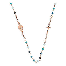 Agios necklace with blue beads and Miraculous Medal, rosé 925 silver