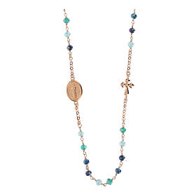 Agios necklace with blue beads and Miraculous Medal, rosé 925 silver