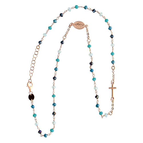 Agios necklace with blue beads and Miraculous Medal, rosé 925 silver 3